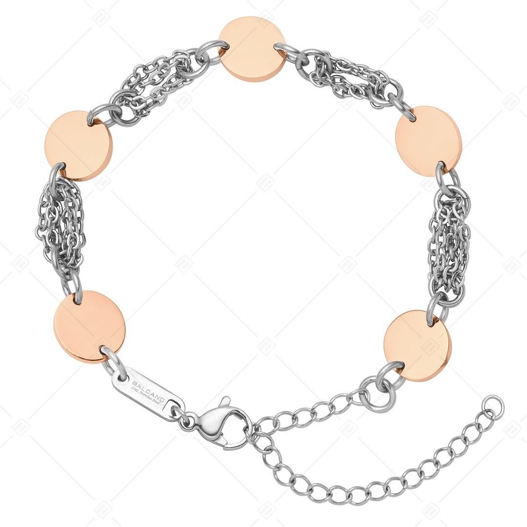 BALCANO - Charlie / Stainless Steel 4 Row Cable Chain Bracelet With Round 18K Rose Gold Plated Charms