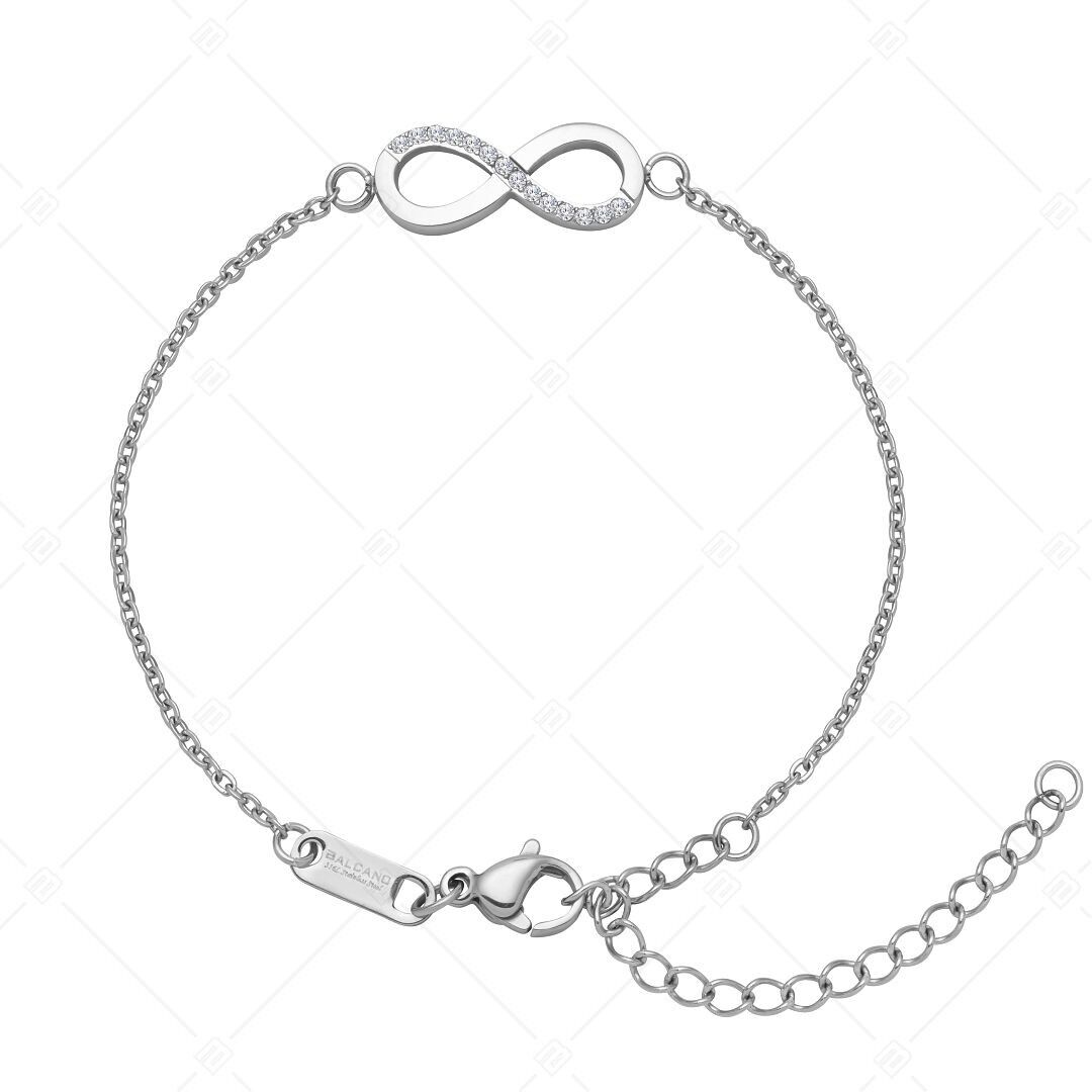 BALCANO - Infinity / Stainless Steel Cable Chain Bracelet with Zirconia Gemstones, High Polished