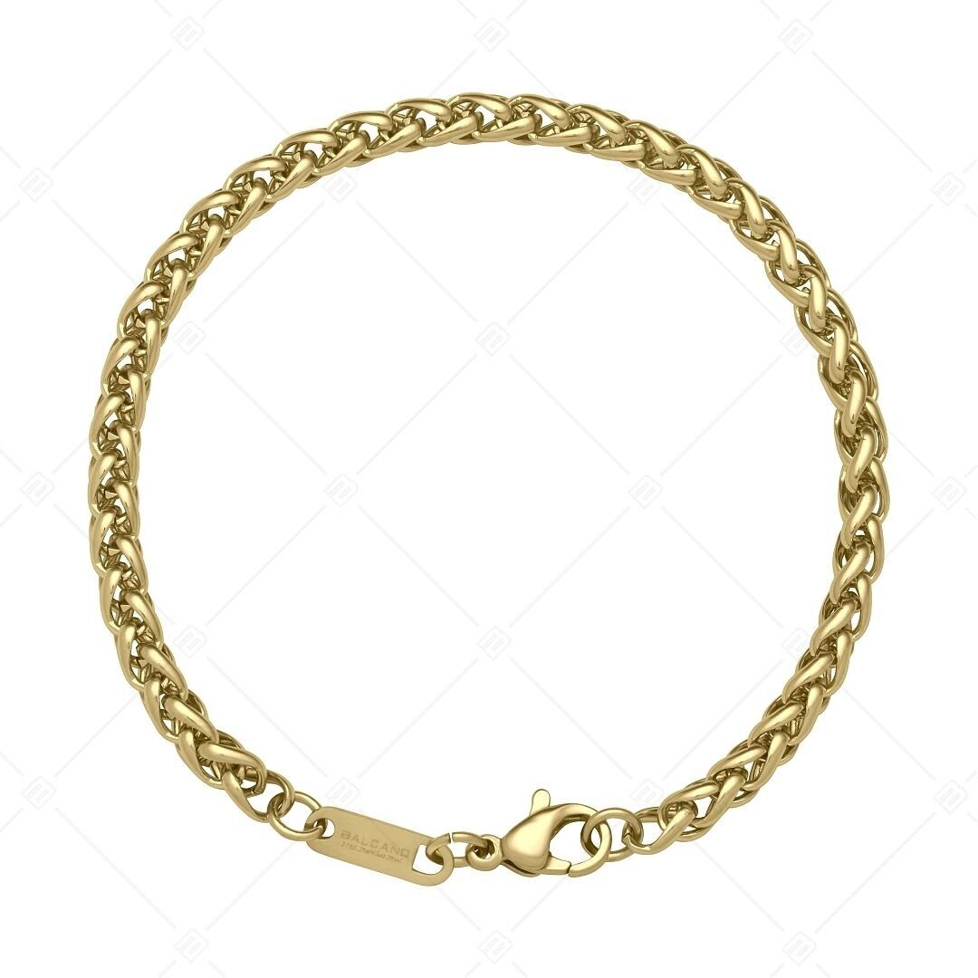 BALCANO - Pulsera de cadena trenzada de acero inoxidable, chapada en oro de 18 quilates, 4 mm