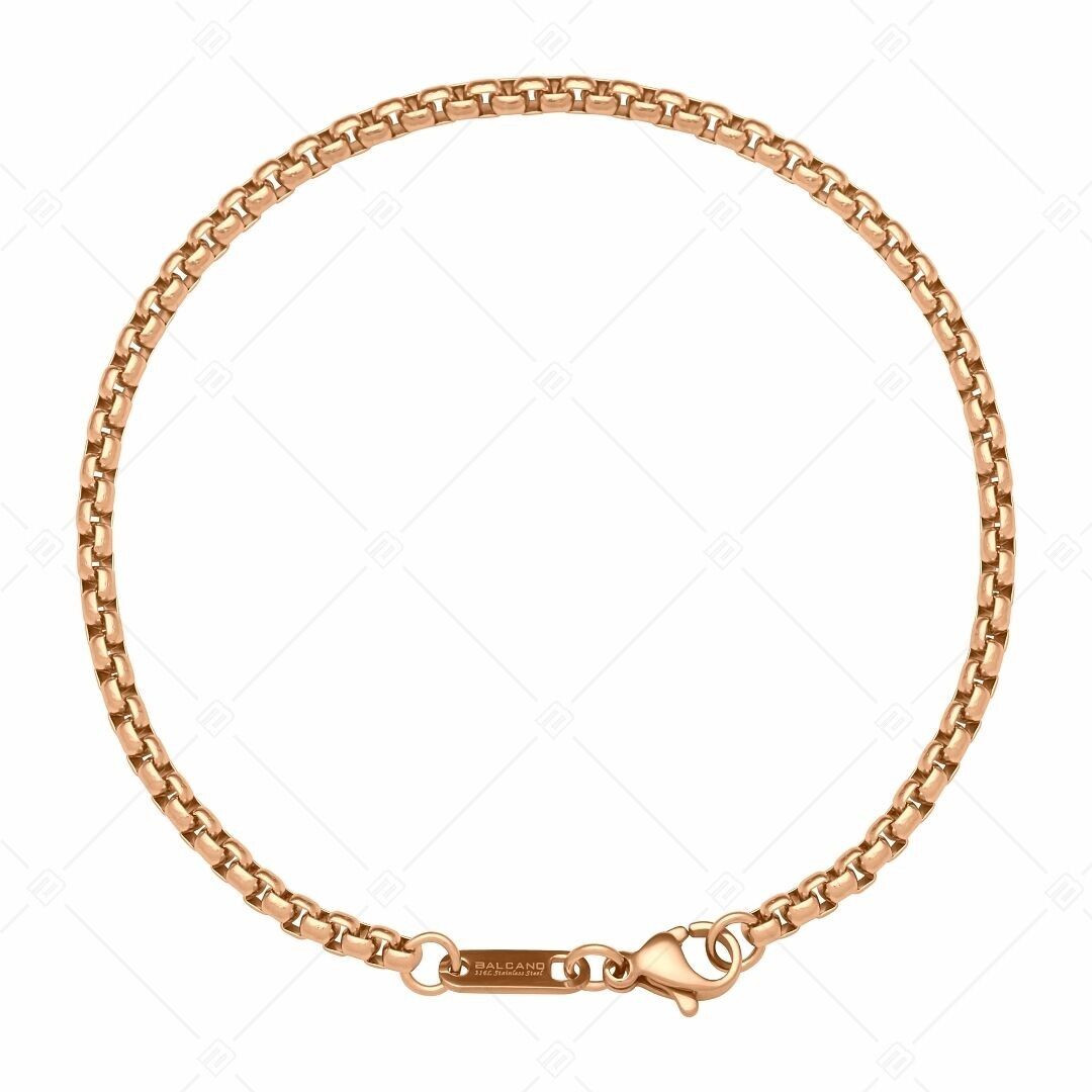 BALCANO - Pulsera veneciana redonda de acero inoxidable con cadena veneciana, chapada en oro rosa de 18 quilates - 3 mm