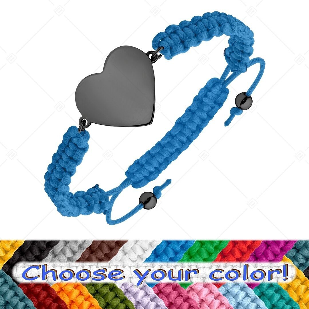 BALCANO - Pulsera de la Amistad con Cabeza de Corazón Grabable de Acero Inoxidable, Baño de PVD Negro