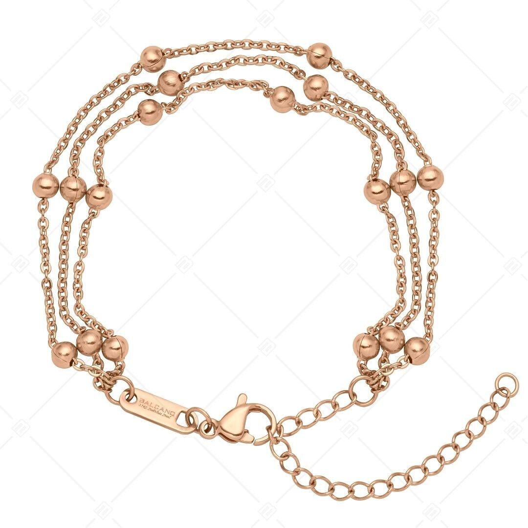 BALCANO - Pulsera de cadena plana de acero inoxidable con cuentas y baño de oro rosa de 18 quilates