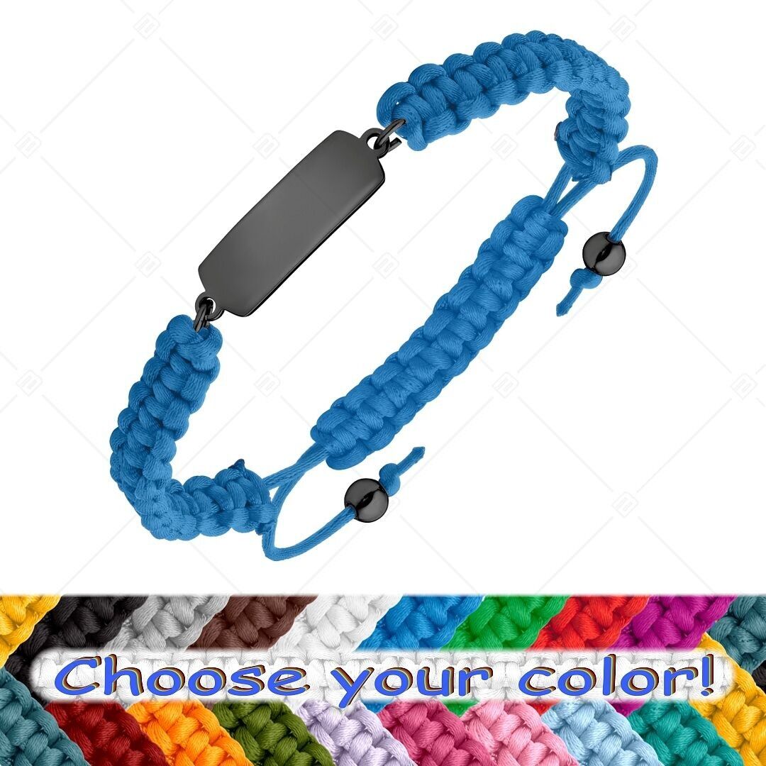 BALCANO - Pulsera de la Amistad con Cabeza Rectangular Grabable de Acero Inoxidable, Baño de PVD Negro