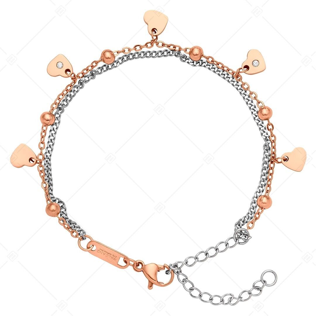 BALCANO - Calon / Stainless Steel Bracelet With Hearts, Beads and Zirconia Crystals, 18K Rose Gold Plated