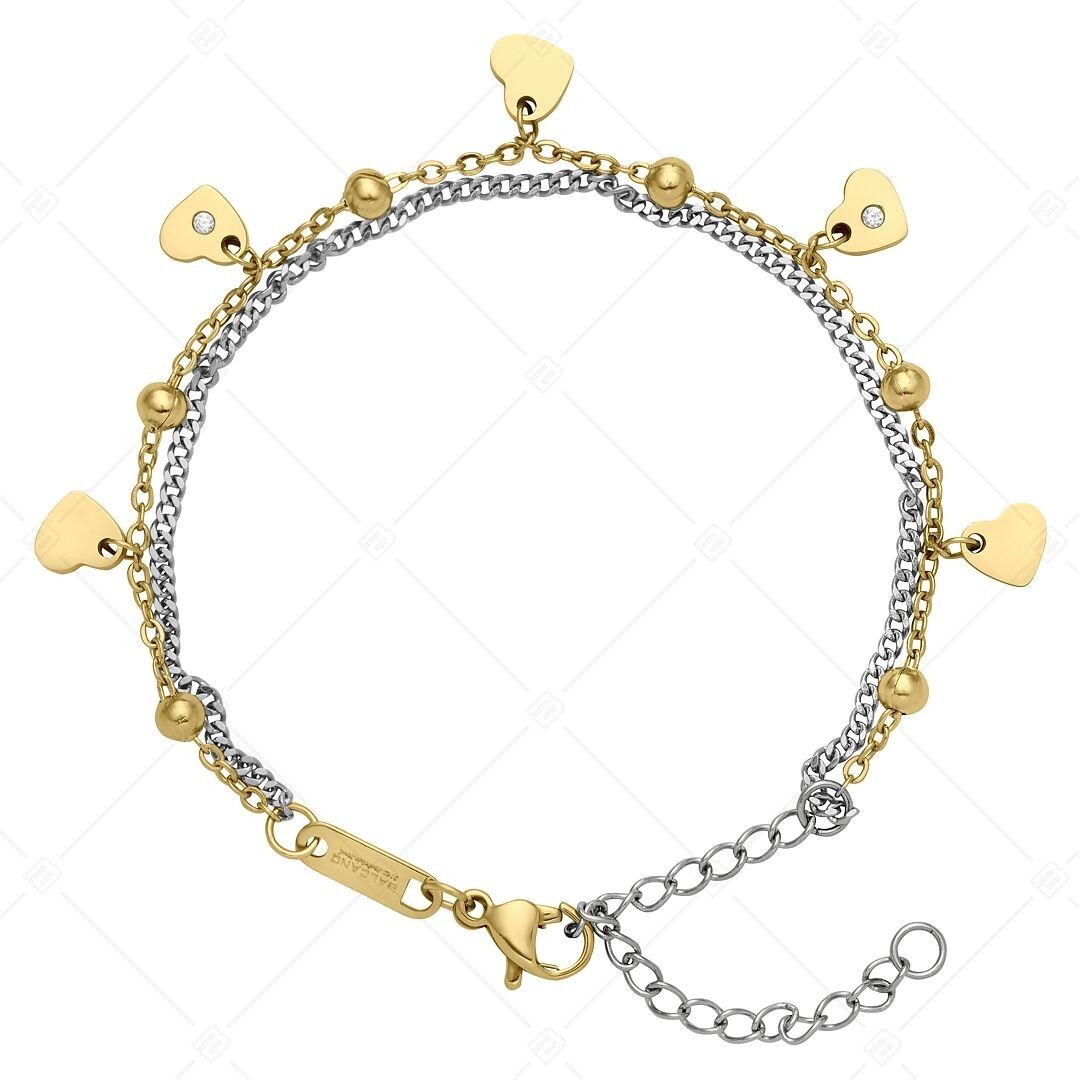 BALCANO - Calon / Stainless Steel Bracelet With Hearts, Beads And Zirconia Crystals, 18K Gold Plated