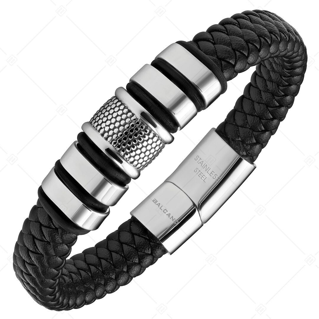 BALCANO - Harvey / Pulsera de cuero trenzado con tocado de acero inoxidable multipieza
