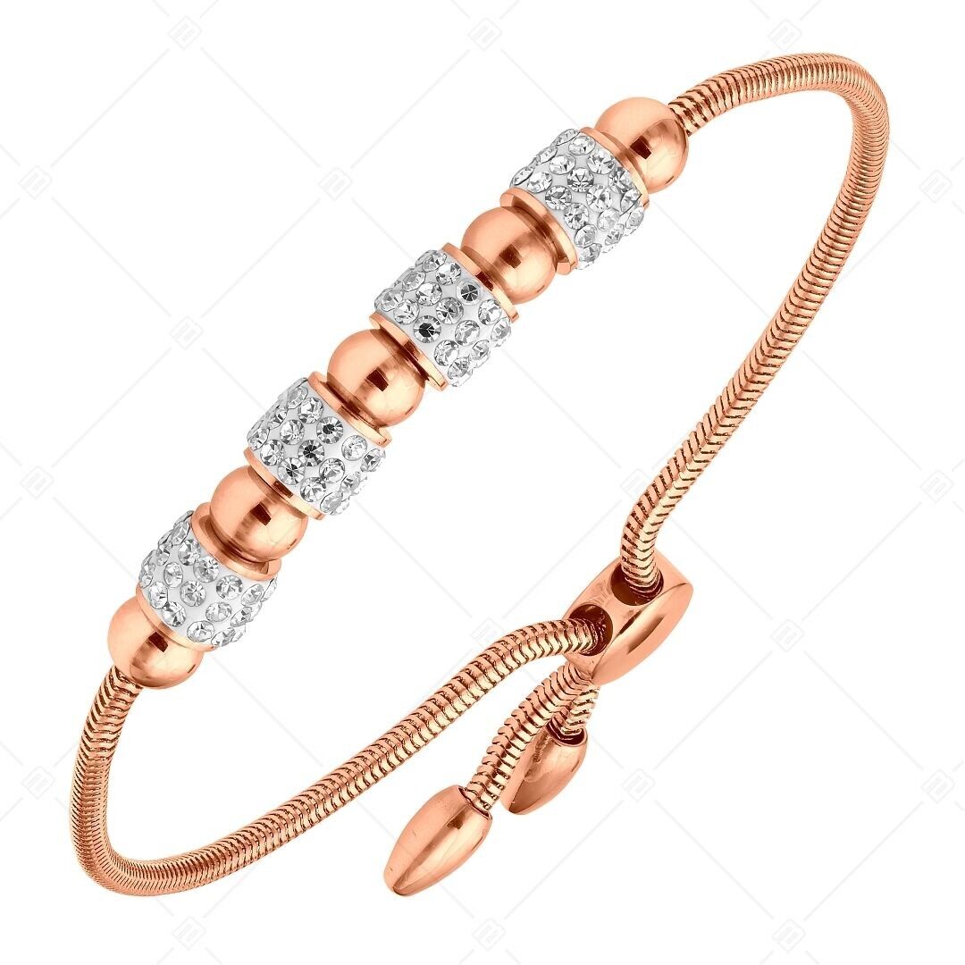 BALCANO - Pulsera de cadena de serpiente de acero inoxidable con cilindros y cuentas de cristal, chapada en oro rosa de 18 quilates.