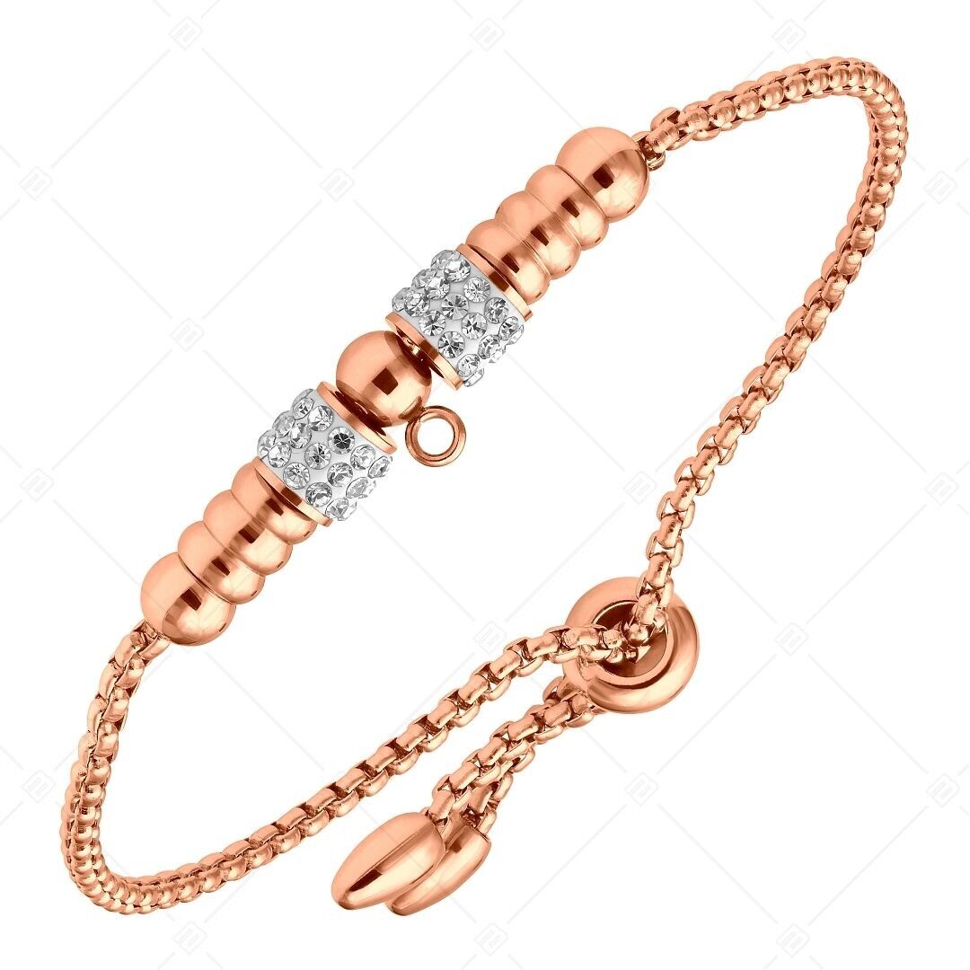 BALCANO - Samantha / Pulsera de cadena de acero inoxidable chapada en oro rosa de 18 quilates con cilindros de cristal y anillo con dije