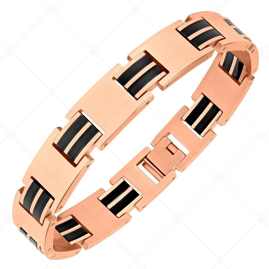 BALCANO - Jordan / Pulsera de acero inoxidable chapada en oro rosa de 18 quilates con doble incrustación con revestimiento de PVD negro