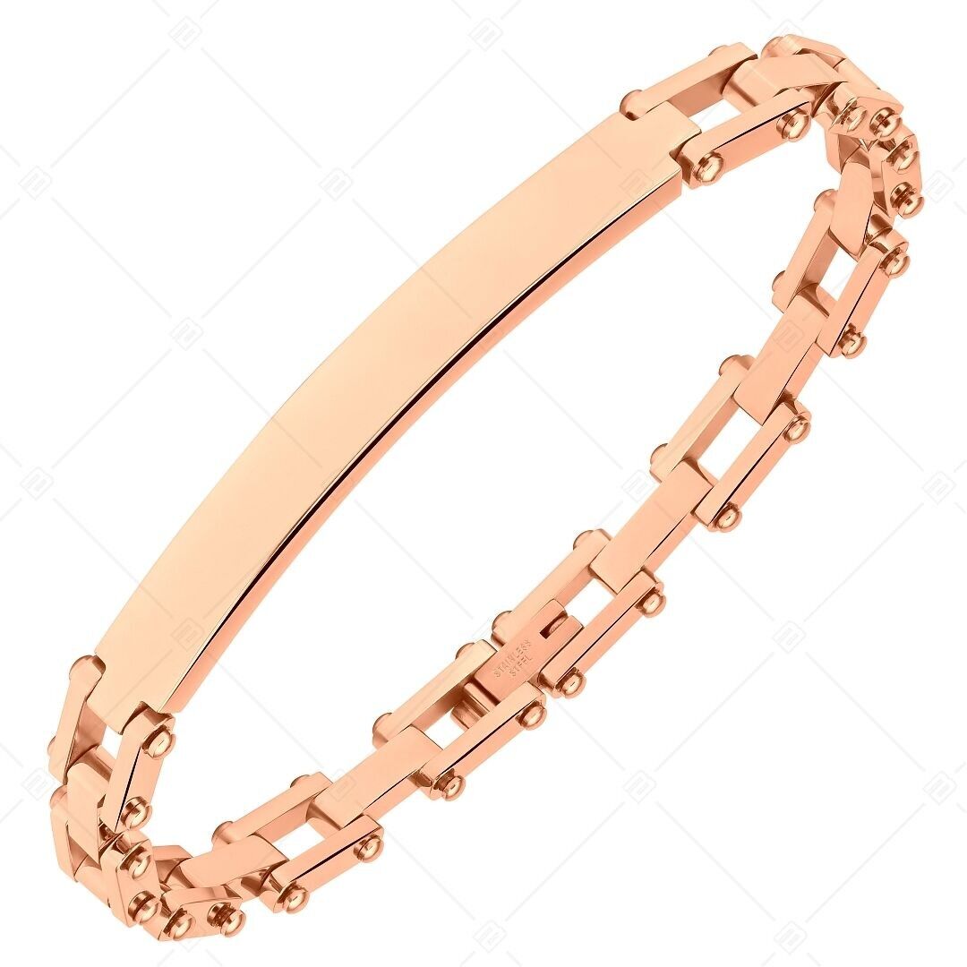 BALCANO - Patrick / Pulsera de acero inoxidable grabable con acabado pulido y baño de oro rosa de 18 quilates