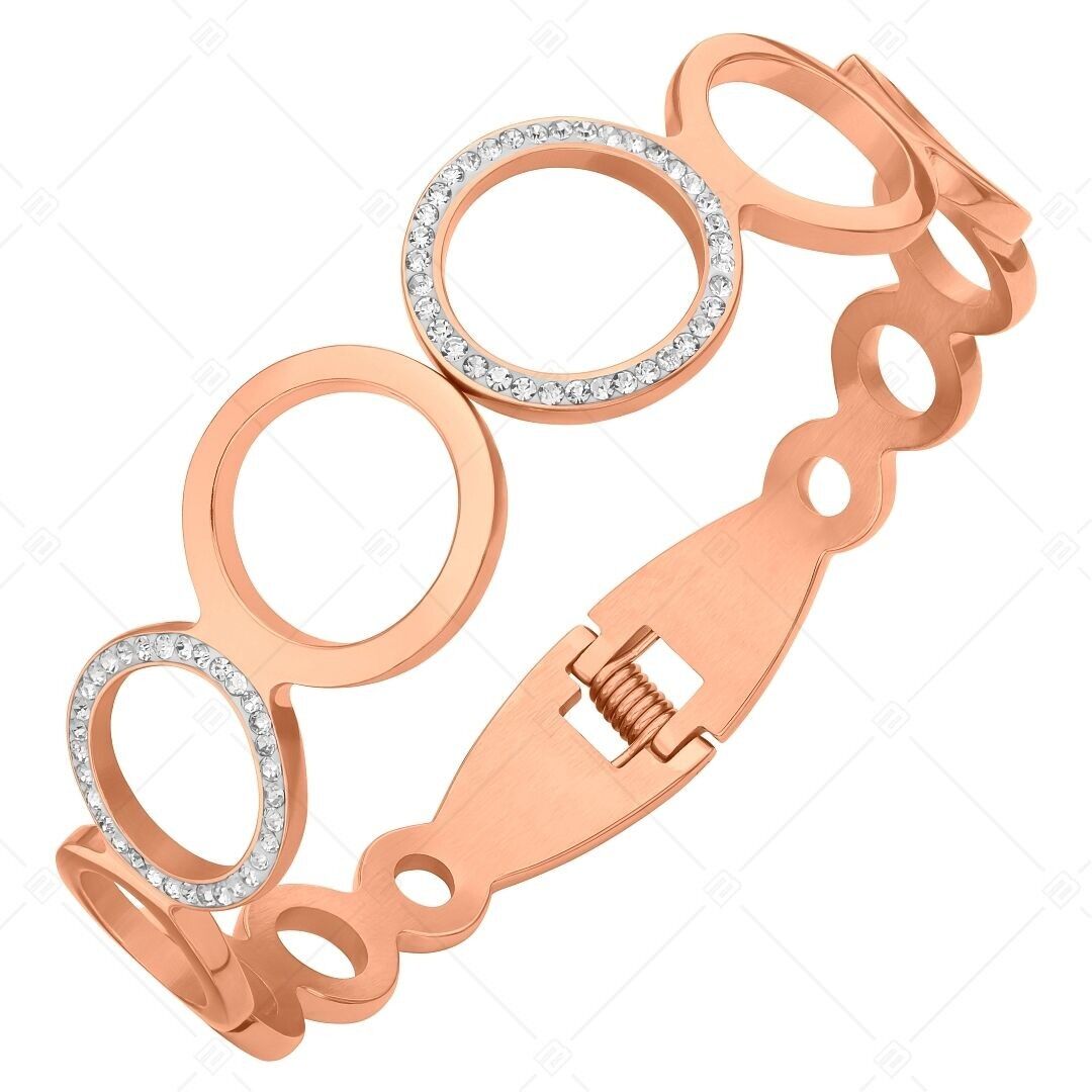 BALCANO - Brazalete Belle de acero inoxidable con alto brillo y cristales cilíndricos, chapado en oro rosa de 18 quilates