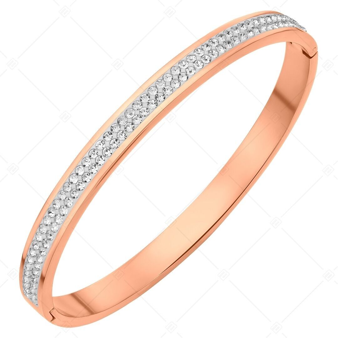 BALCANO - Yvette / Brazalete de acero inoxidable con cristales en doble fila, chapado en oro rosa de 18 quilates
