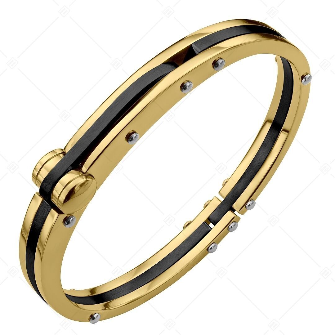 BALCANO - Beverly / Brazalete único de acero inoxidable con alto brillo, chapado en oro de 18 quilates y PVD negro