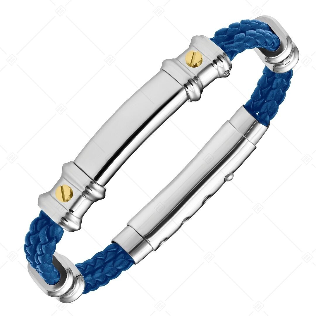 BALCANO - Nicky / Pulsera de cuero trenzado de doble hilera con tocado de acero inoxidable grabable