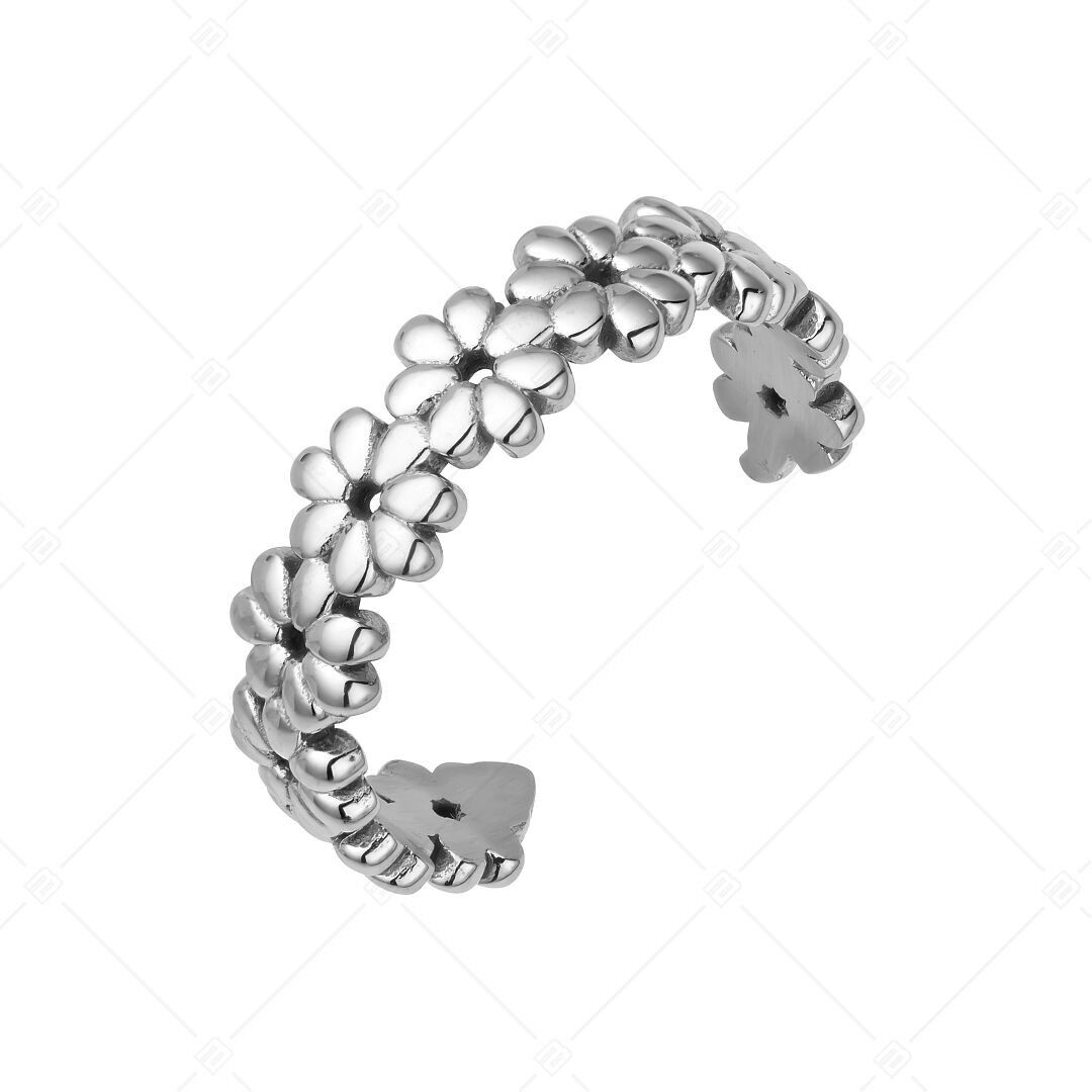 BALCANO - Anillo para el dedo del pie de acero inoxidable con margaritas y flores, pulido brillante