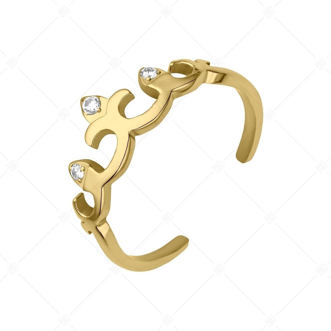 BALCANO - Anillo para el dedo del pie de acero inoxidable con forma de corona y piedras preciosas de zinconia, chapado en oro de 18 quilates
