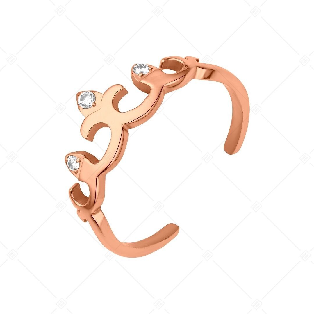 BALCANO - Anillo para el dedo del pie de acero inoxidable con forma de corona y piedras preciosas de zinconia, chapado en oro rosa de 18 quilates