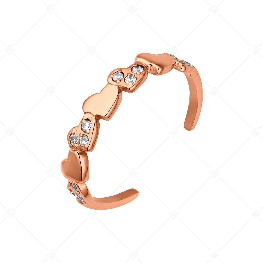 BALCANO - Anillo para el dedo del pie de acero inoxidable con forma de corazón y piedras preciosas de zinconia, chapado en oro rosa de 18 quilates.