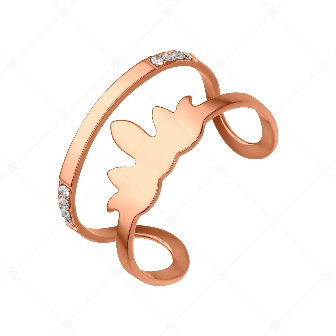 BALCANO - Anillo para el dedo del pie de acero inoxidable con forma de fuego y piedras preciosas de zinconia, chapado en oro rosa de 18 quilates