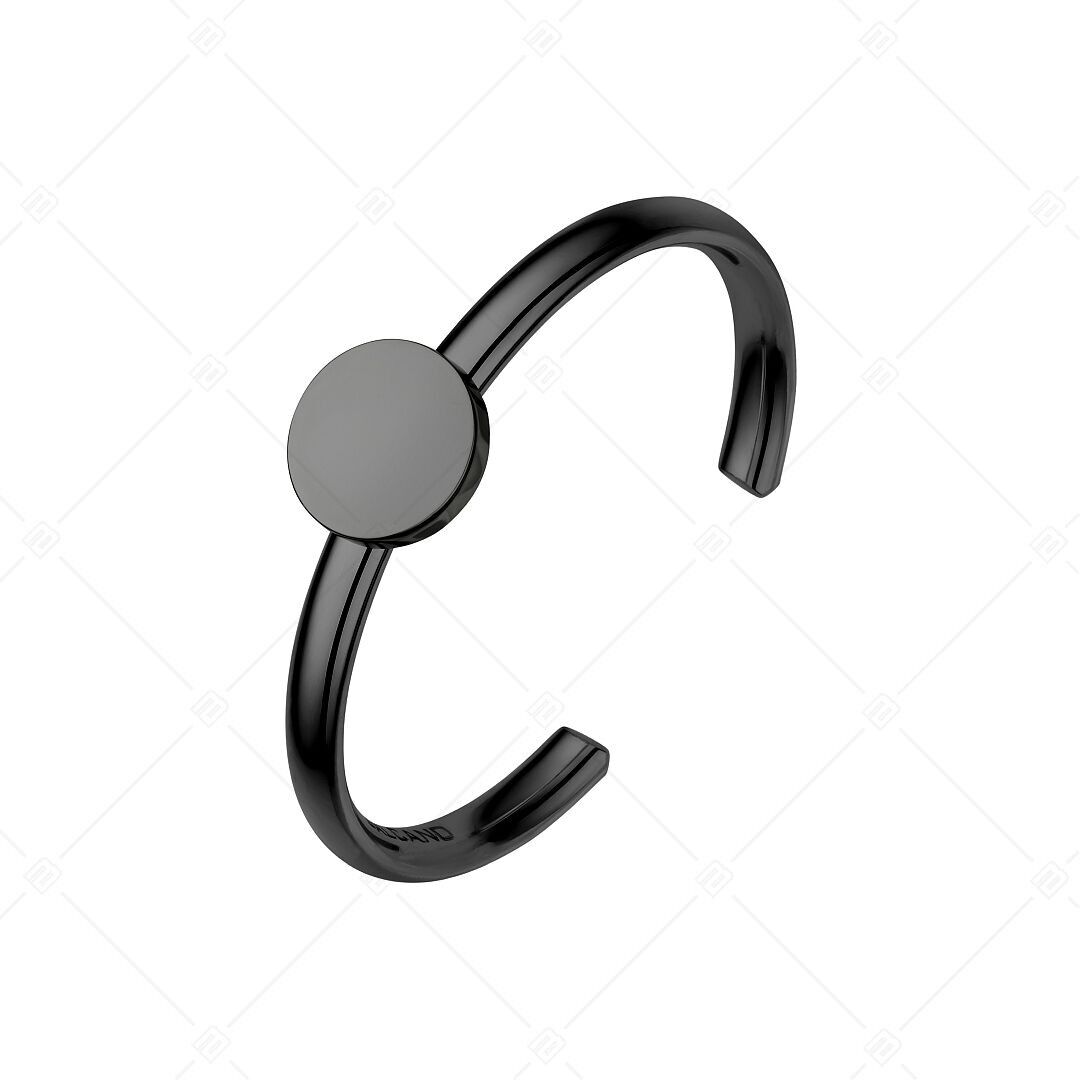 BALCANO - Anillo para el dedo del pie de acero inoxidable grabable con pieza redonda, chapado en PVD negro