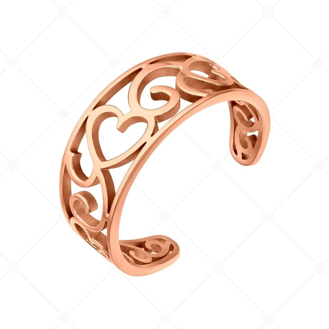BALCANO - Anillo vintage de acero inoxidable para el dedo del pie con diseño de corazón de filigrana, chapado en oro rosa de 18 quilates