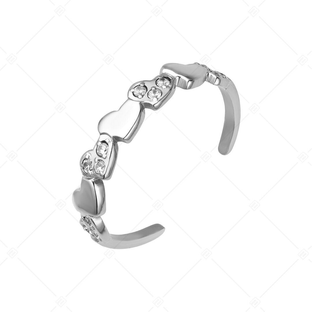 BALCANO - Hearts / Many Hearts Shaped Stainless Steel Toe Ring With Zinconia Gemstones, High Polished