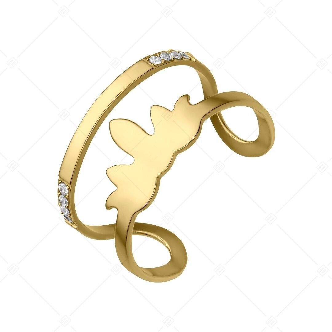 BALCANO - Anillo para el dedo del pie de acero inoxidable con forma de fuego y piedras preciosas de zinconia, chapado en oro de 18 quilates