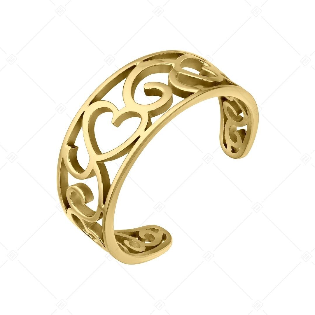 BALCANO - Anillo vintage de acero inoxidable para el dedo del pie con diseño de corazón de filigrana, chapado en oro de 18 quilates