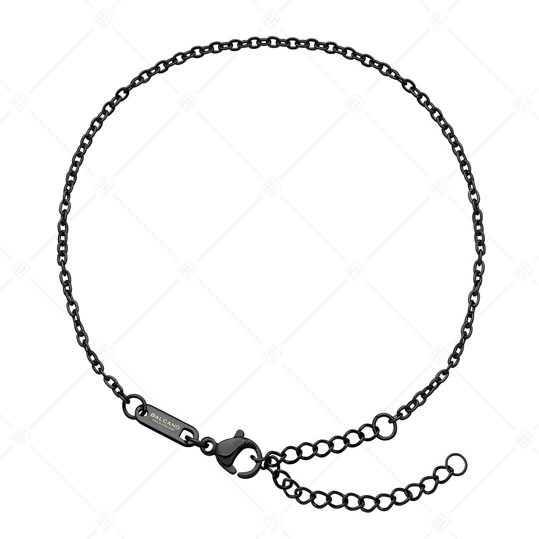 BALCANO - Tobillera de cadena de cable plano de acero inoxidable con baño de PVD negro - 2 mm