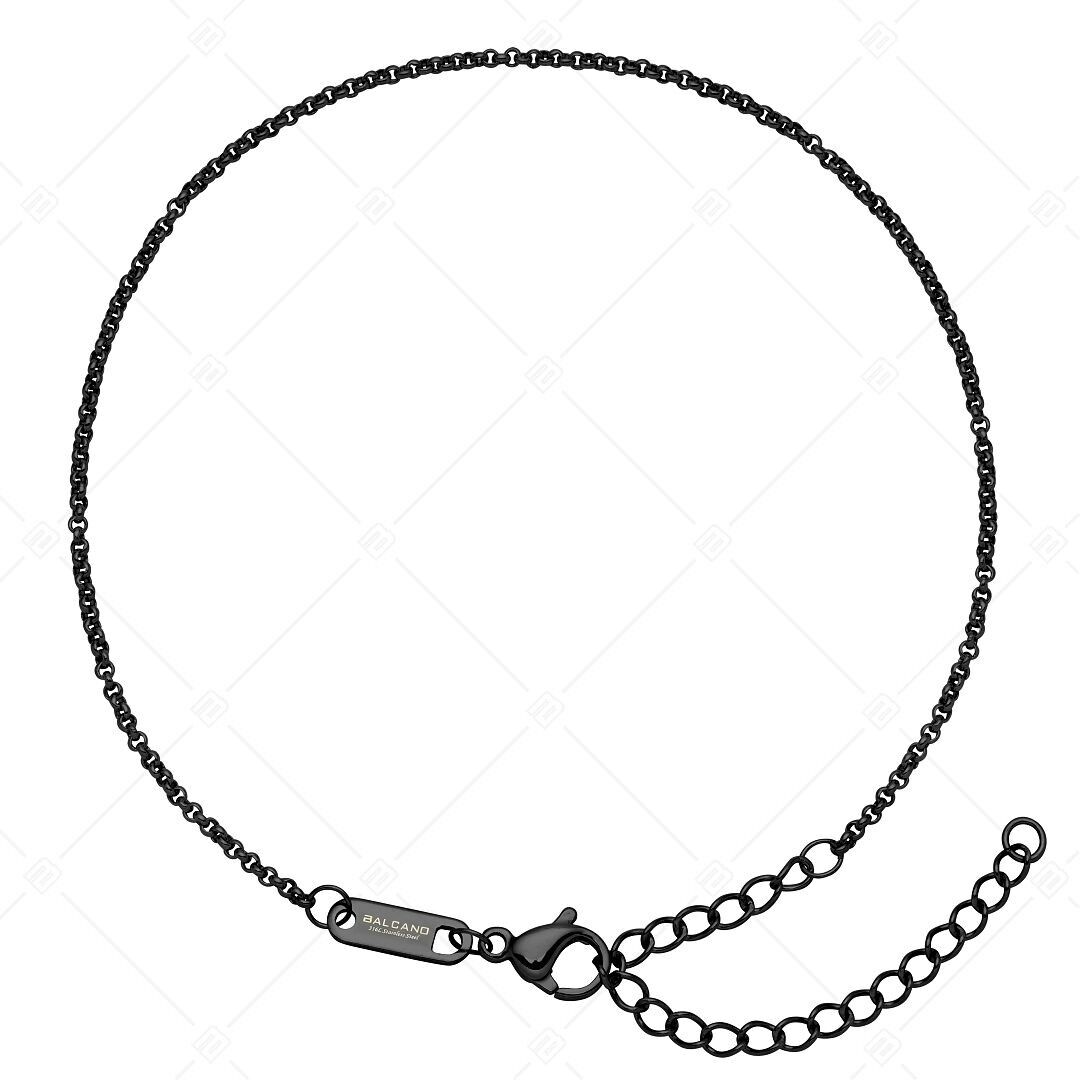 BALCANO - Tobillera de cadena Belcher de acero inoxidable con baño de PVD negro - 1,5 mm