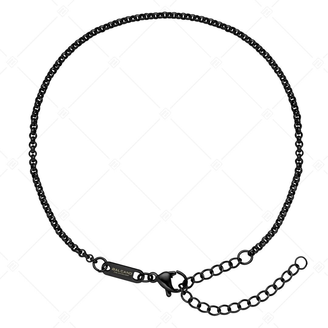 BALCANO - Tobillera de cadena Belcher de acero inoxidable, chapada en PVD negro, 2 mm
