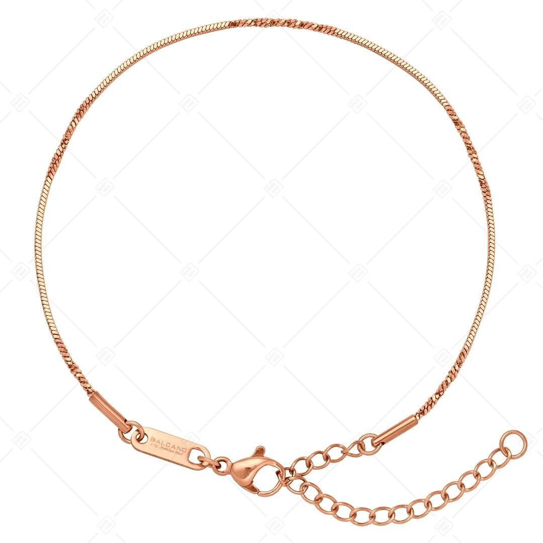 BALCANO - Tobillera de cadena de lujo de acero inoxidable, chapada en oro rosa de 18 quilates - 1,1 mm