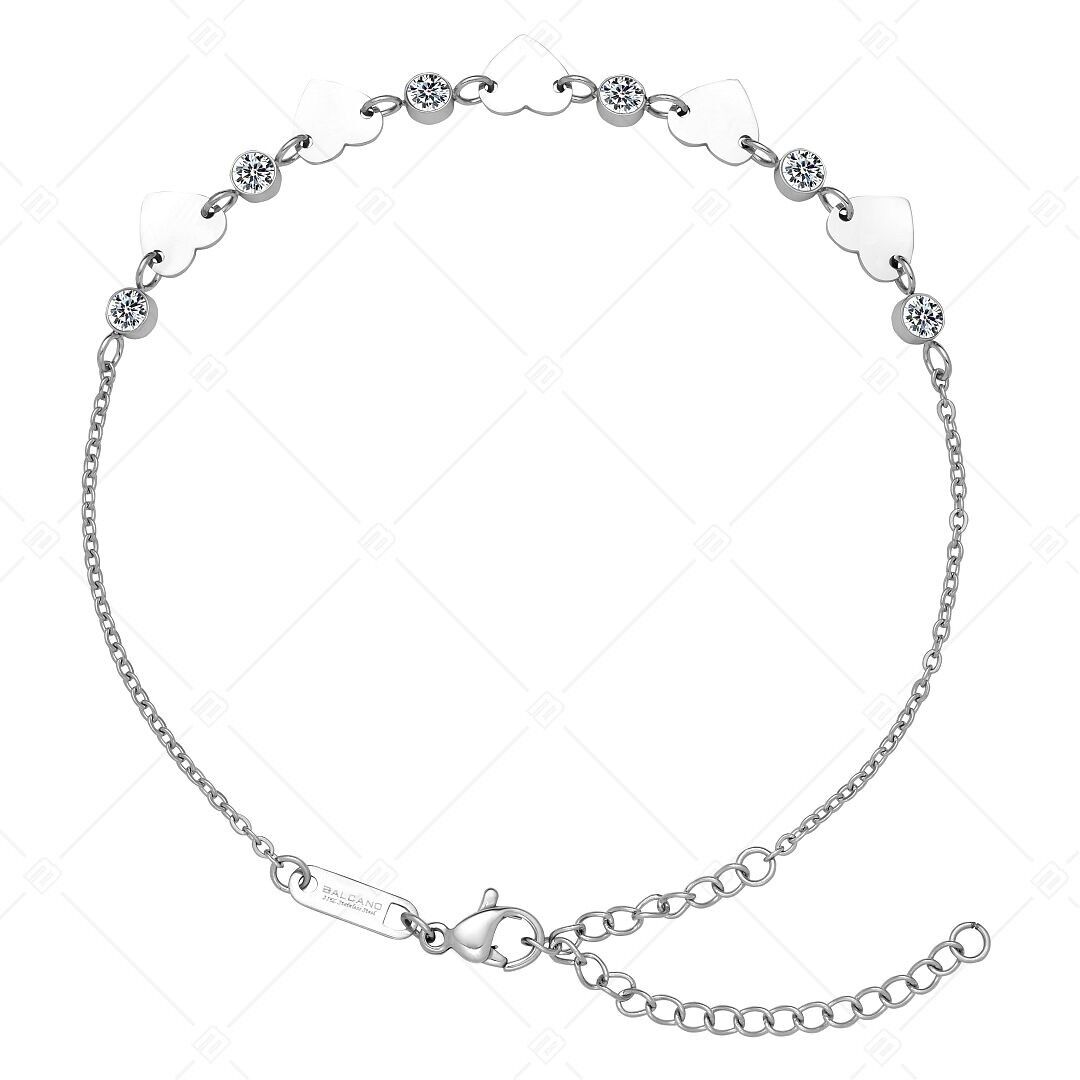 BALCANO - Innamorato / Tobillera de cadena de cable de acero inoxidable con piedras preciosas de circonita, muy pulida