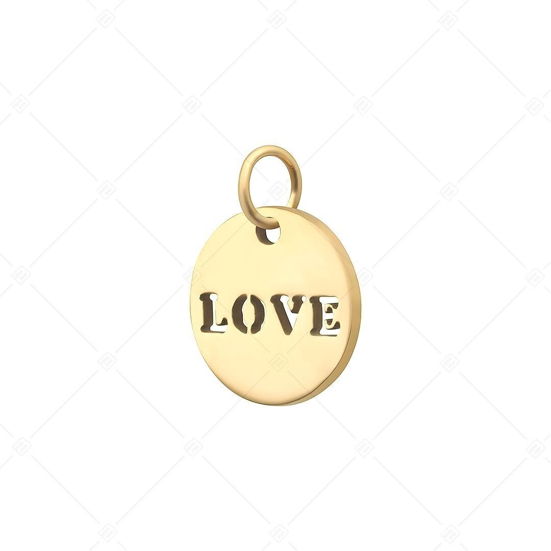 BALCANO - Charm redondo LOVE de acero inoxidable, chapado en oro de 18 quilates