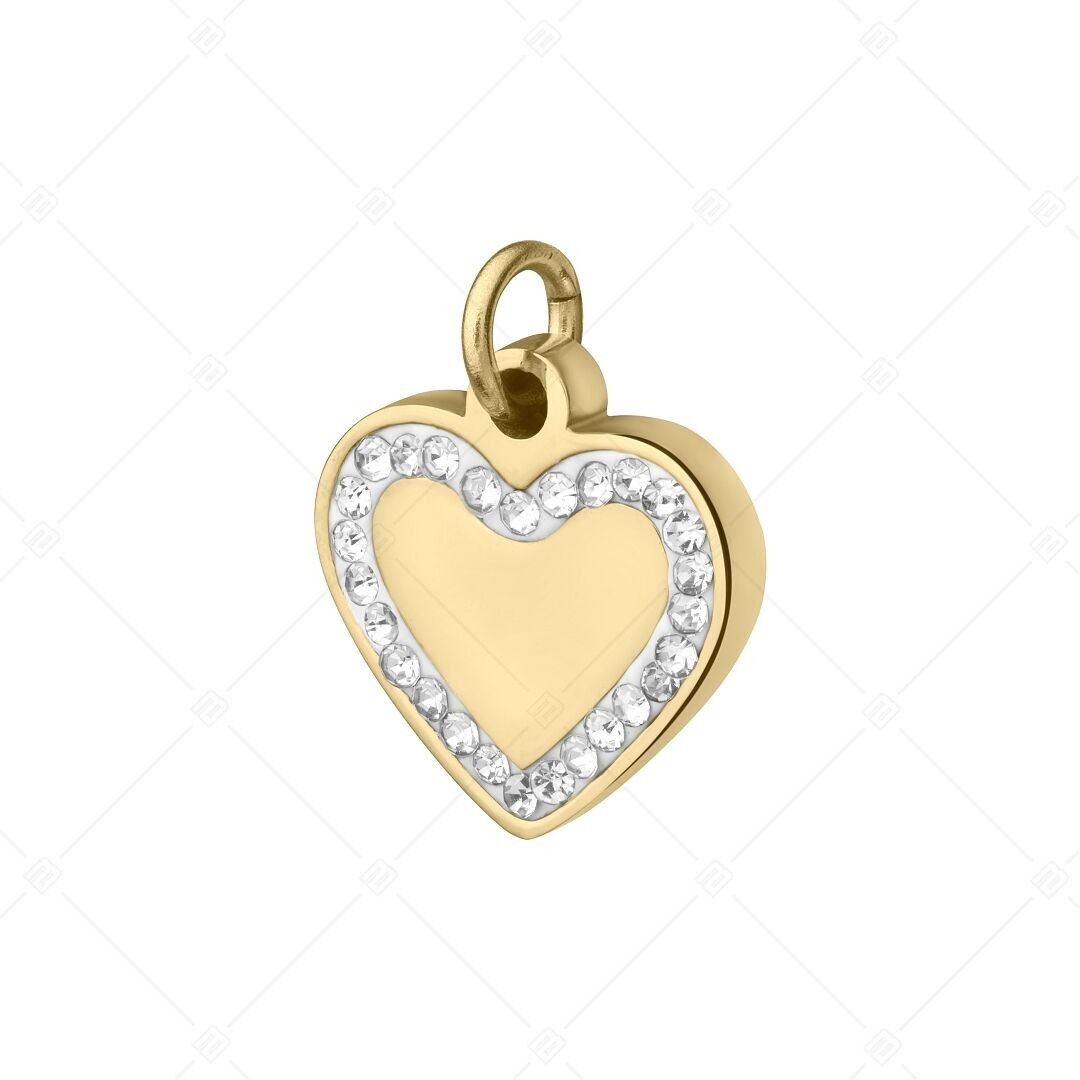 BALCANO - Charm de acero inoxidable en forma de corazón con cristales, chapado en oro de 18 quilates