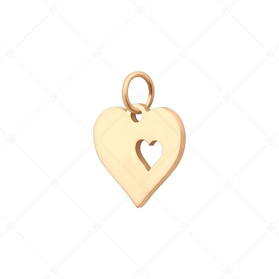 BALCANO - Charm de corazón en forma de corazón de acero inoxidable, chapado en oro rosa de 18 quilates