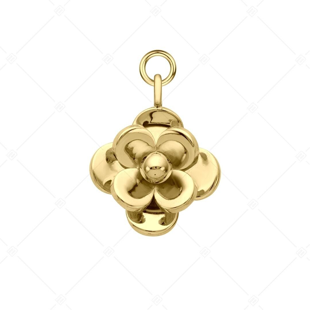 BALCANO - Charm de flor rosa/acero inoxidable, chapado en oro de 18 quilates