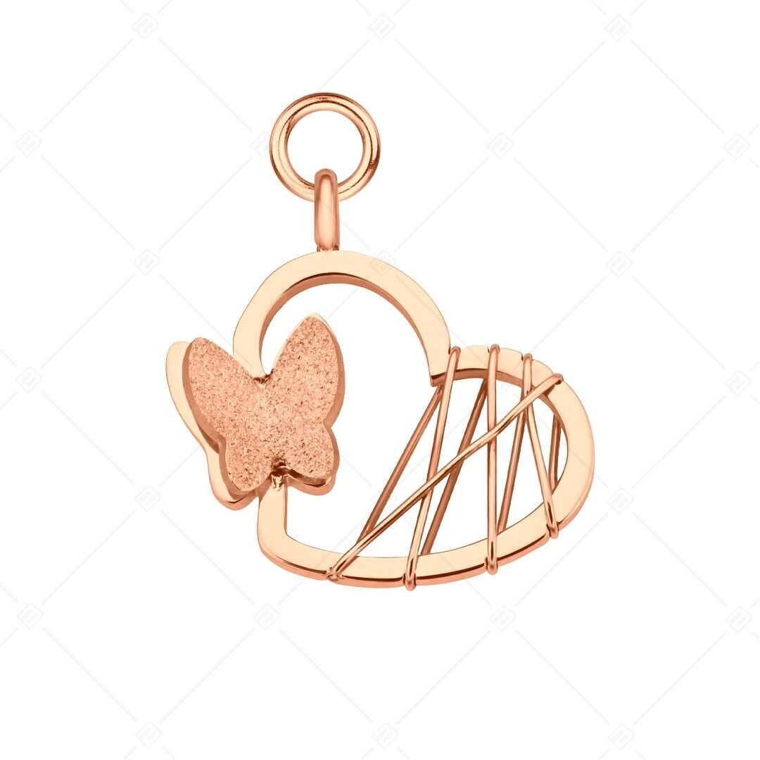 BALCANO - Papillon / Charm de acero inoxidable con mariposa, chapado en oro rosa de 18 quilates