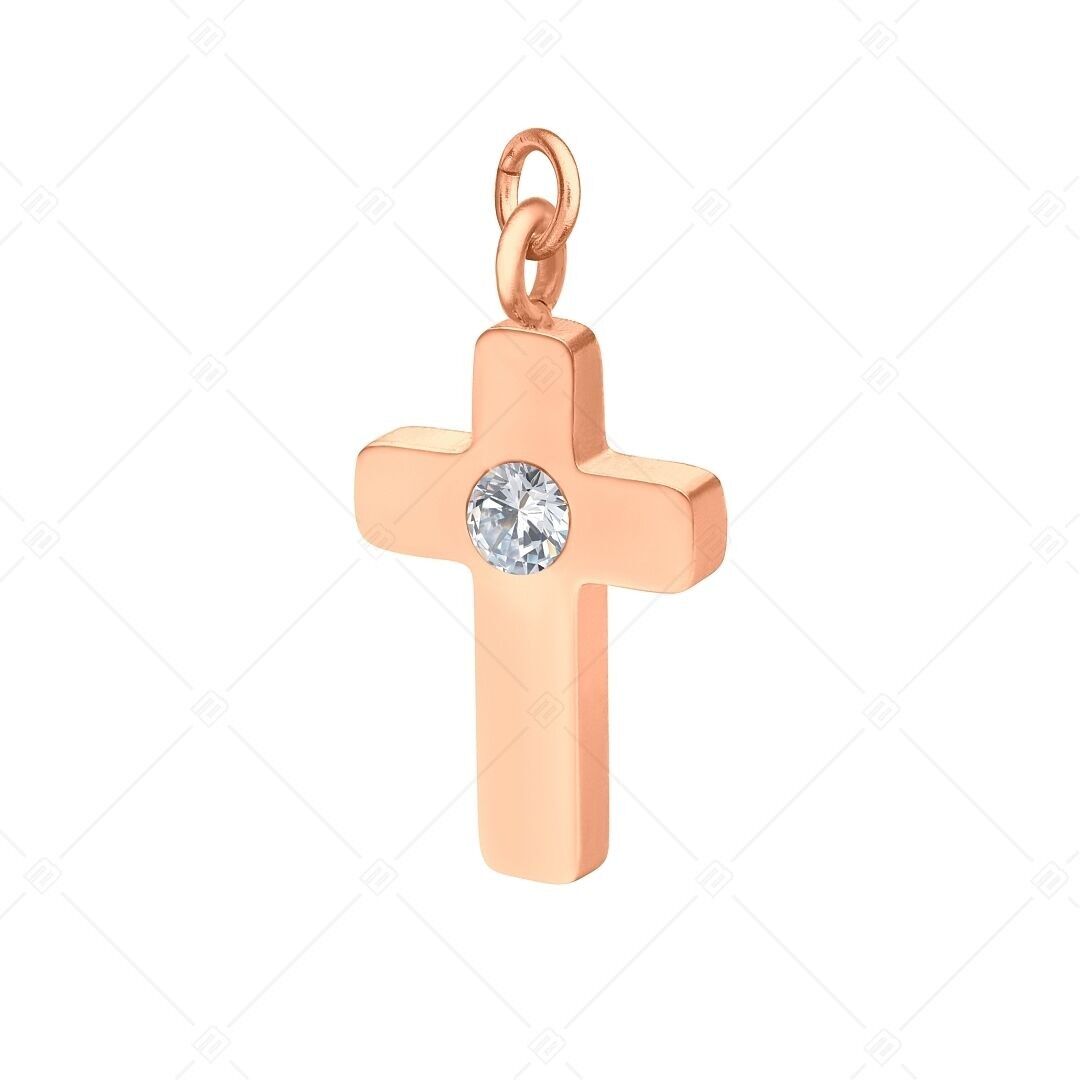 BALCANO - Charm de acero inoxidable con forma de cruz y circonitas, chapado en oro rosa de 18 quilates