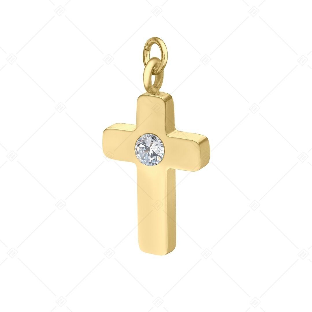 BALCANO - Charm de acero inoxidable con forma de cruz y circonitas, chapado en oro de 18 quilates