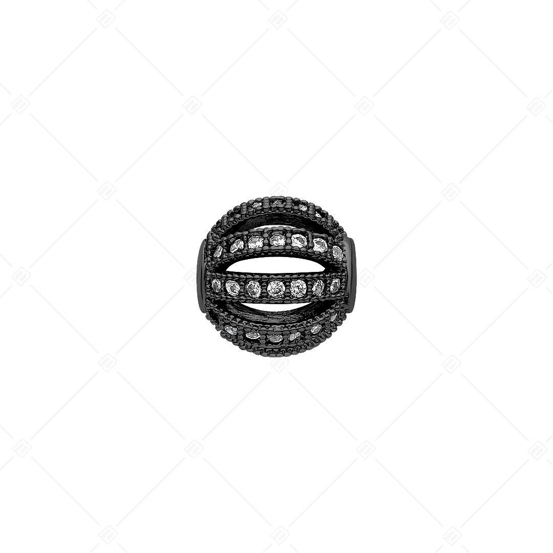 Dije espaciador en forma de bola con patrón calado y piedras preciosas de circonita cúbica