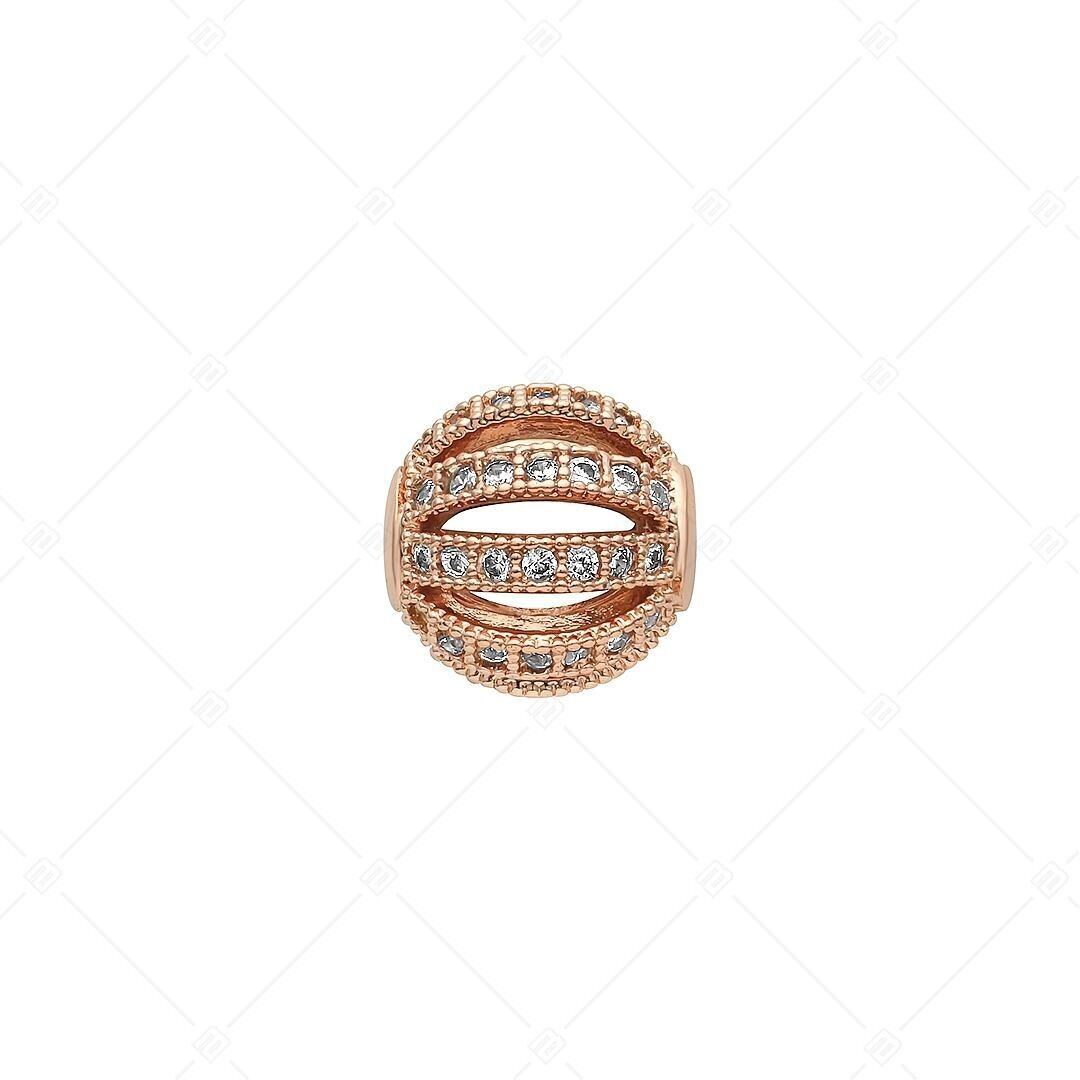 Dije espaciador en forma de bola con patrón calado y piedras preciosas de circonita cúbica