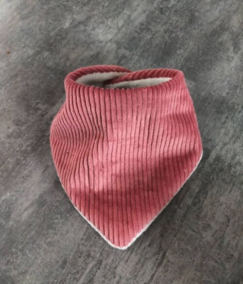 Tour de cou fourre bandana bebe taille 1/2 ans velours cotele vieux rose