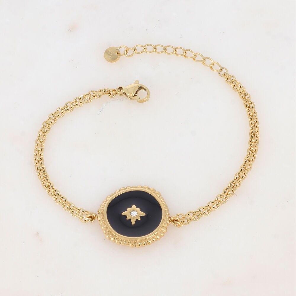 Bracelet double rangs avec pièce émaillée et strass