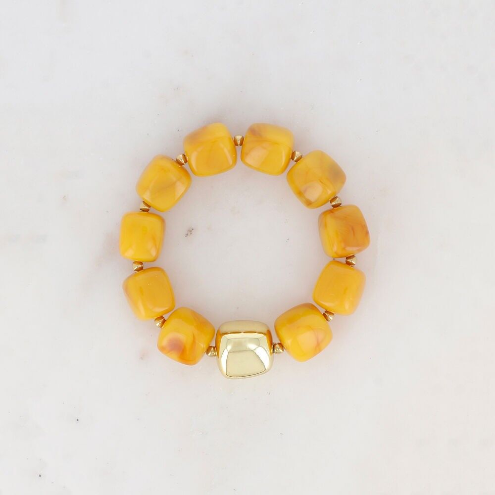 Elastic bracelet with colored resin beads and a metallic bead - IKS3263B0400