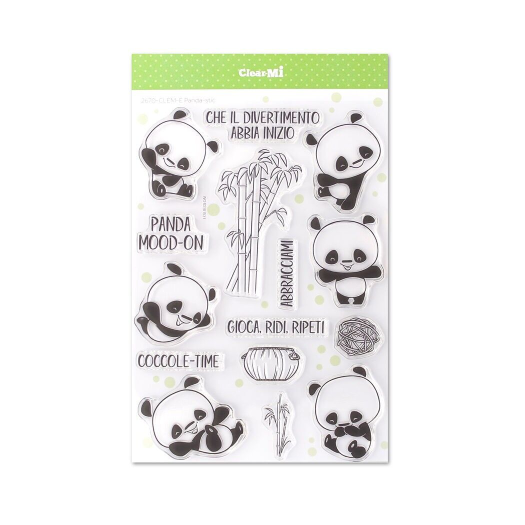 Timbri aus transparentem Polymer mit Panda-Stickerei