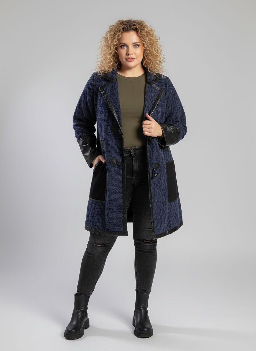 Veste bleu grande taille avec patch similicuir (A563)