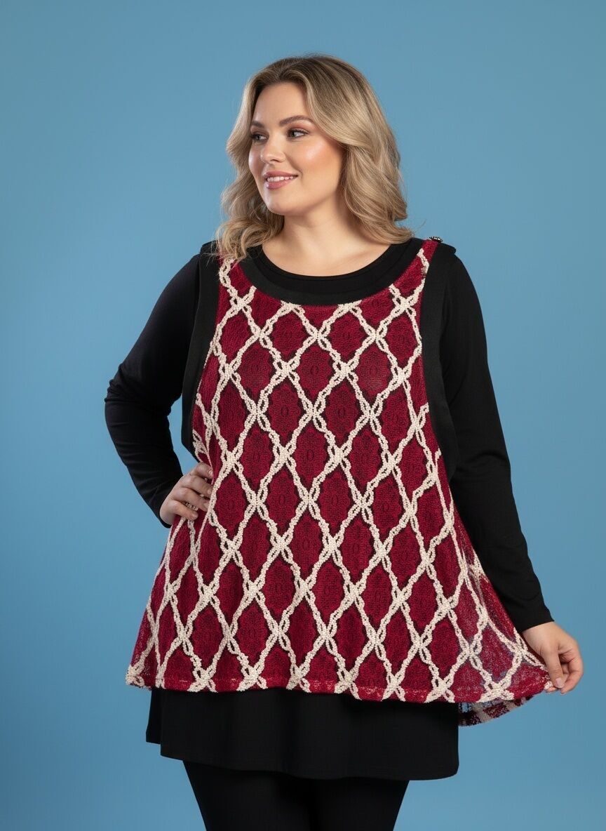 Plus size red sleeveless vest with ribbing (A618)