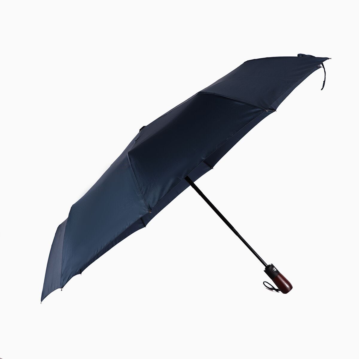 Biggdesign Moods Up Premium Wooden Handle Navy Blue Fully Automatic Umbrella - Water and Wind Resistant, Lightweight