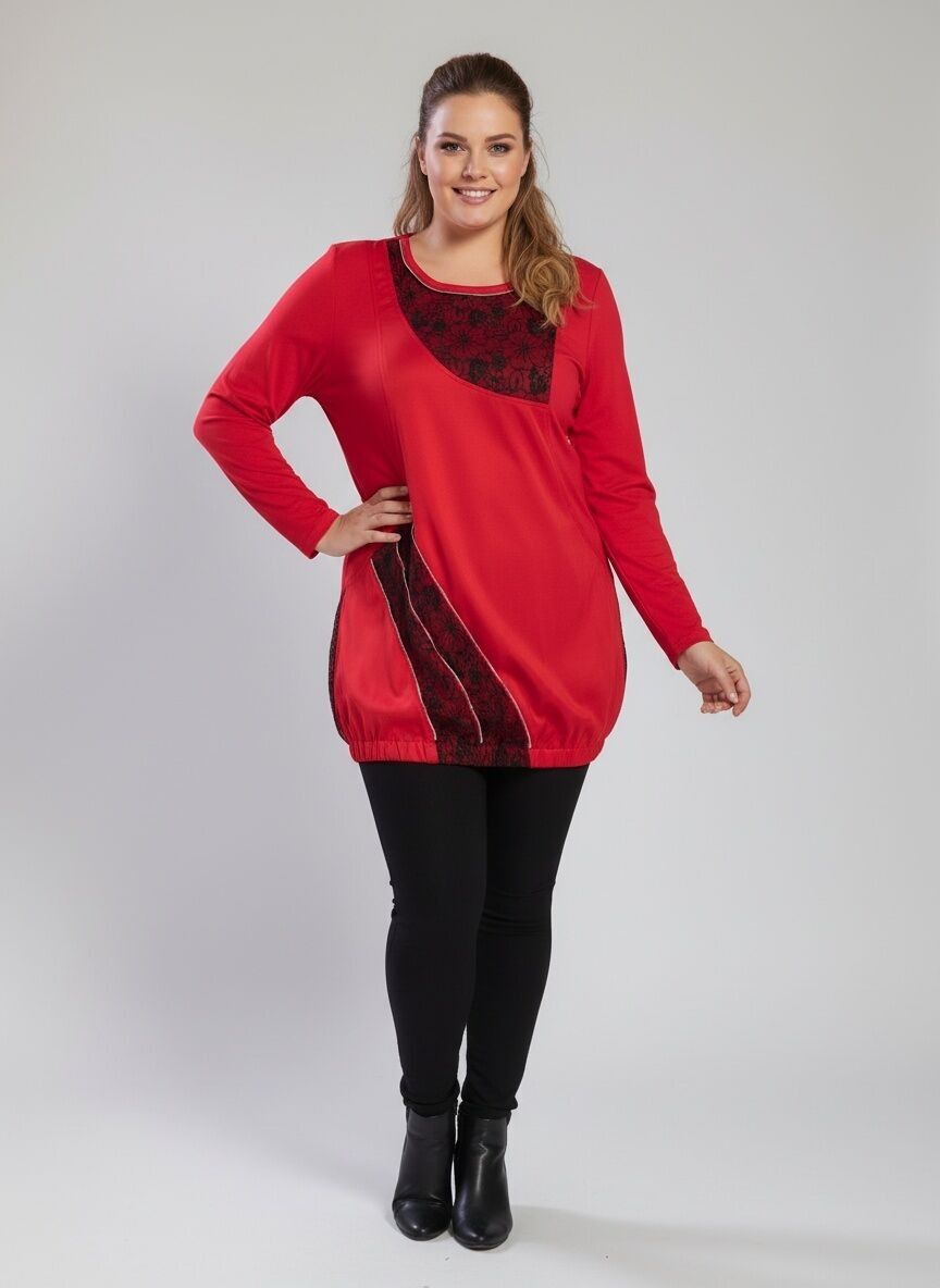 Túnica ajustada de talla grande con encaje (A625)